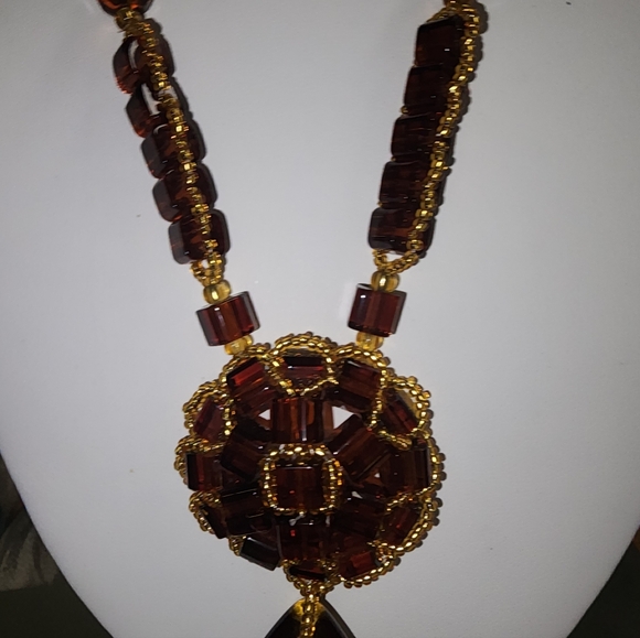 Amber Colored Glass Pendant Necklace - Picture 8 of 8